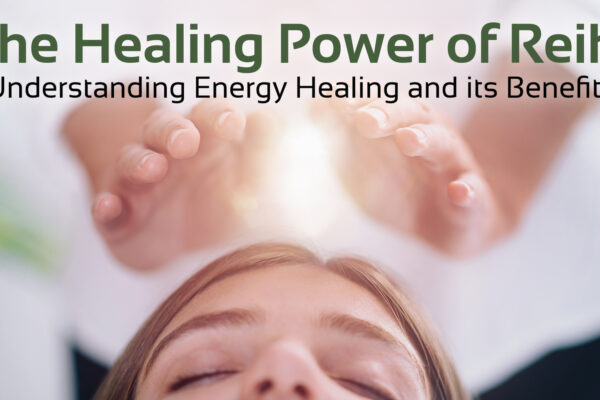 'the healing power of reiki',' understanding energy healing and it's benefits' with hands over womans head
