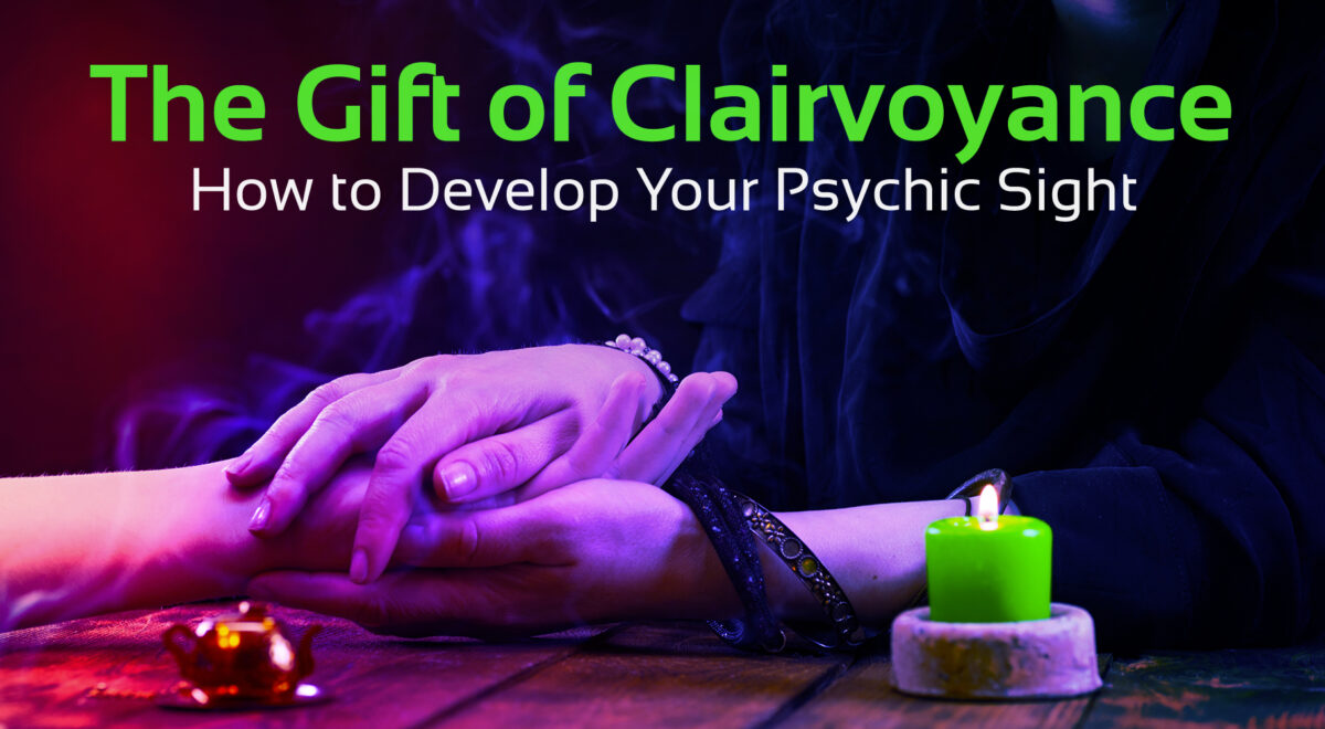 'The gift of Clairvoyance' text with image of holding hands