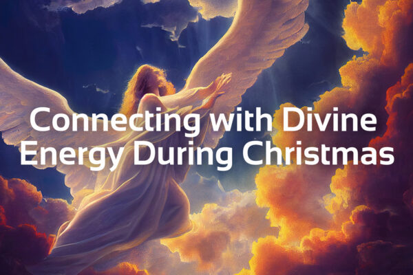 Connecting with divine energy during christmas text with image of angel in clouds