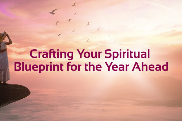 crafting your spiritual blueprint for the year ahead text with image of woman looking at sunset / sunrise with birds in the background