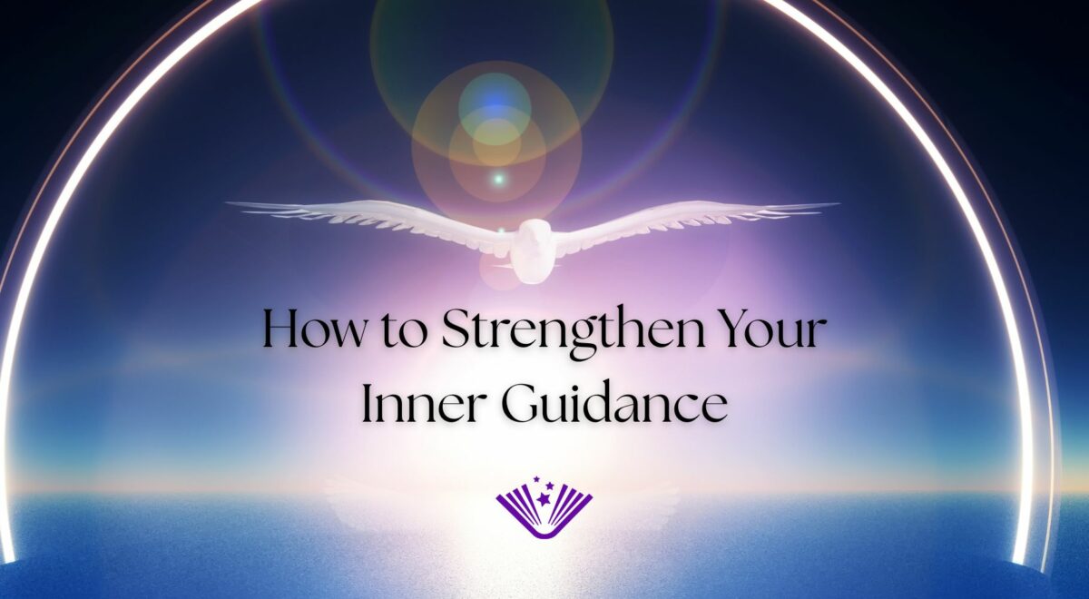 how to strengthen your inner guidance text with background image of bird flying over glowing sky